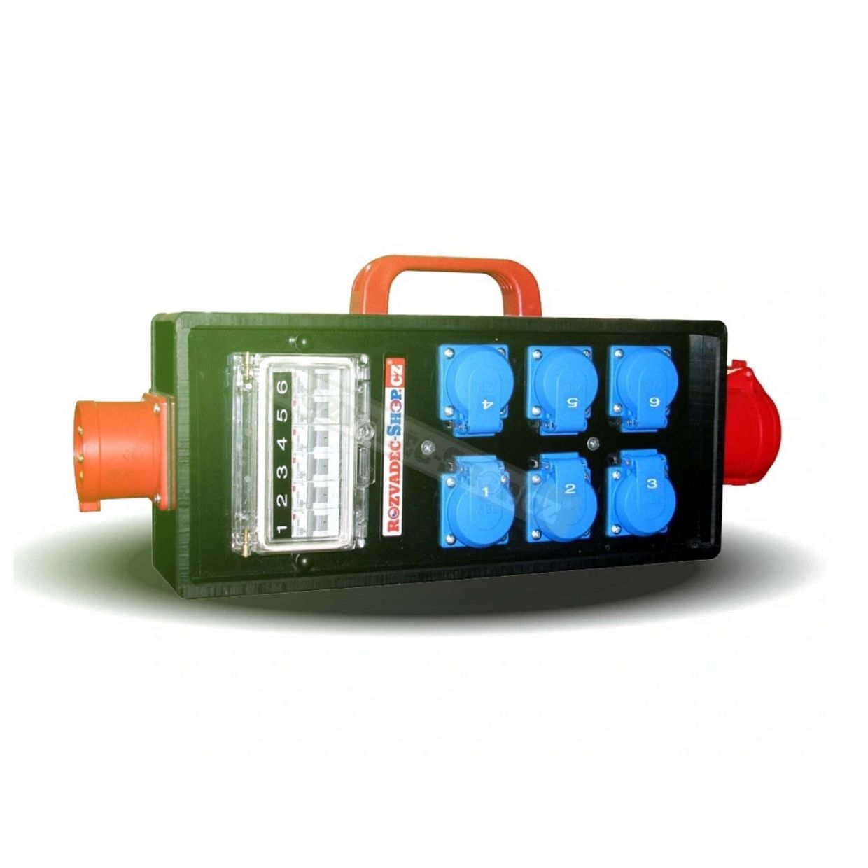 Product Rozvaděč 32A 5P (IN) na 1x 32A 5P (OUT) + 6x 230V 16A schuko (OUT) s pojistkami
